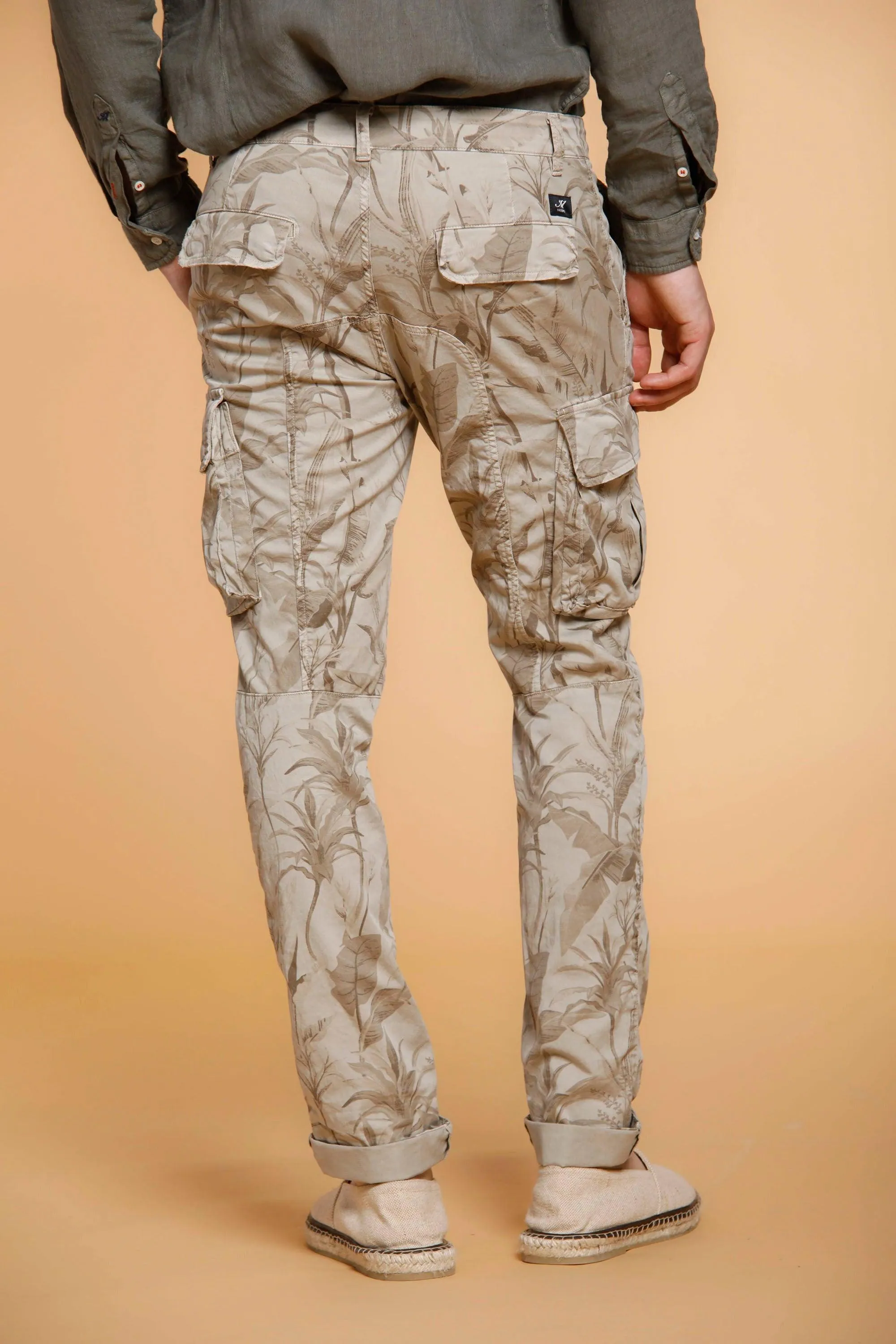 Chile pantalone cargo uomo in twill di cotone stampa foglie extra slim