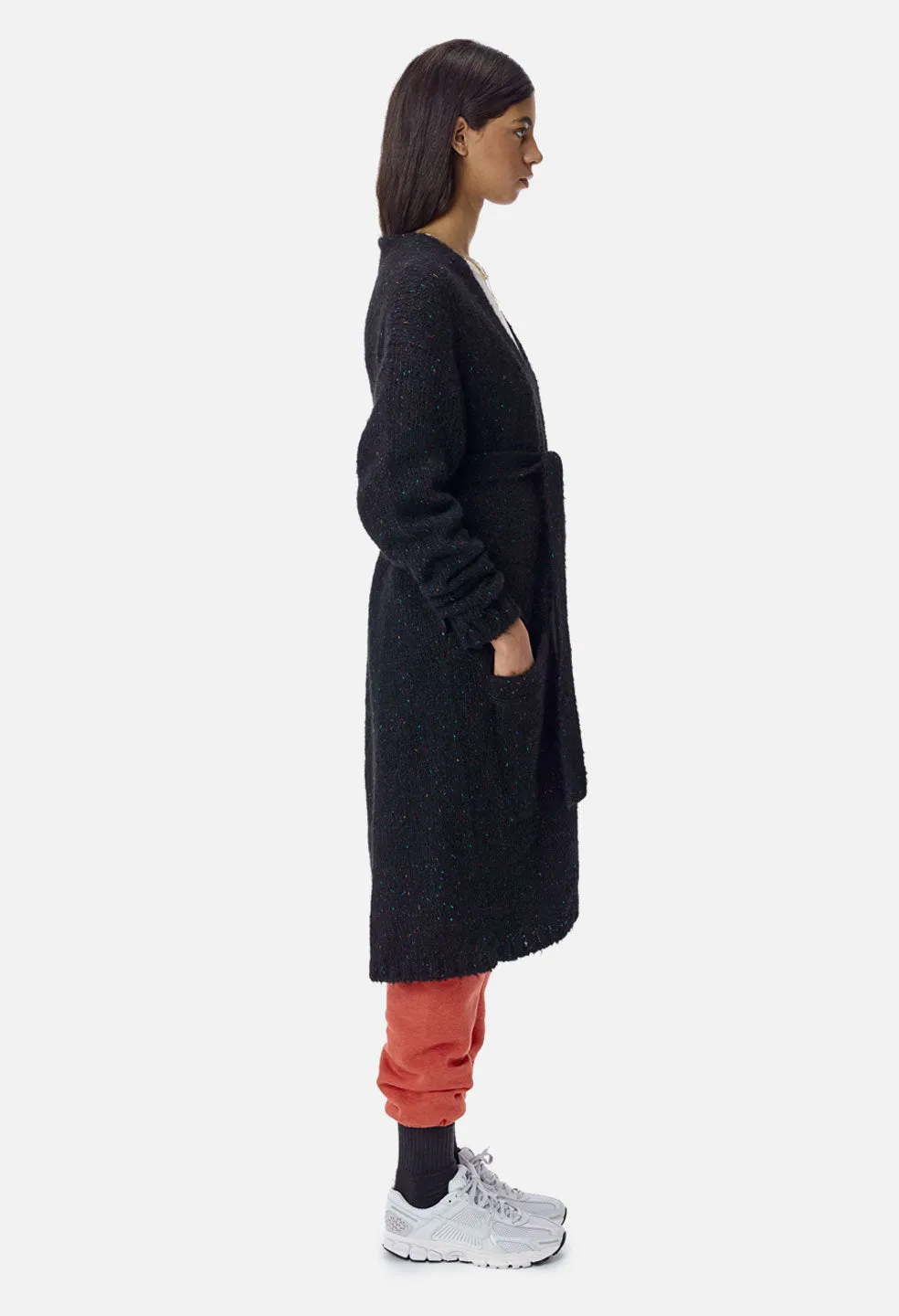 Color Nep Belted Cardigan / Black Multi