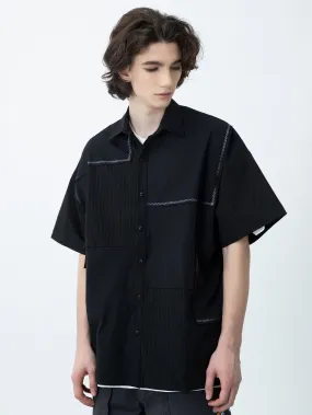 Contrast Stitching Striped Oversized Shirt