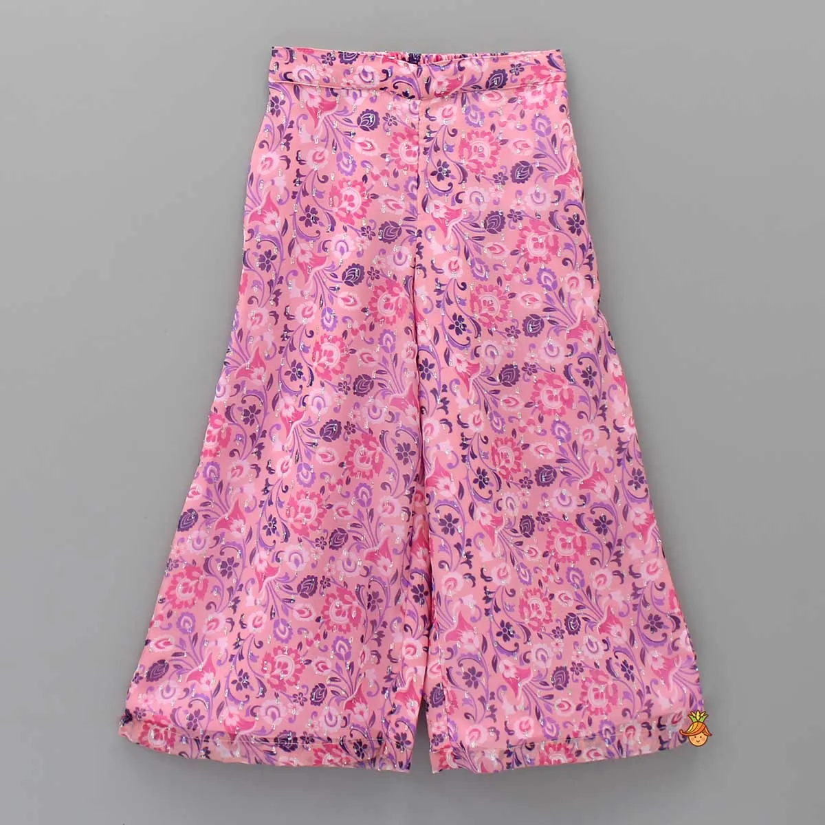 Contrasting Frills Enhanced Pink Kurti And Palazzo