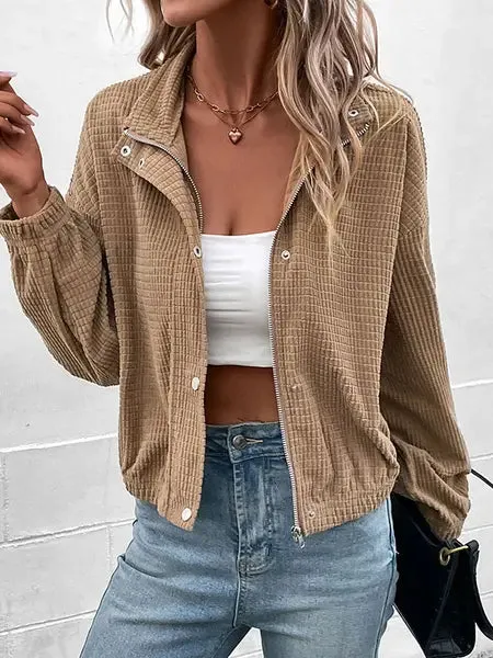 Corduroy Lapel Collar Short Jacket Coat HW53ZKMLME