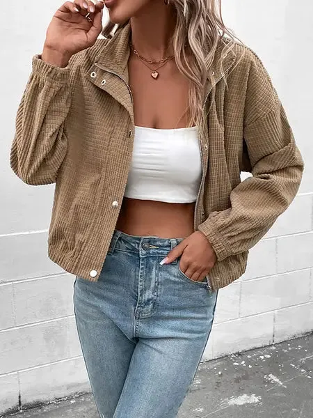 Corduroy Lapel Collar Short Jacket Coat HW53ZKMLME