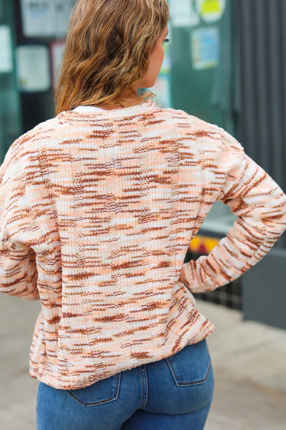 Cream & Sepia Multicolor Chenille Velvet Sweater