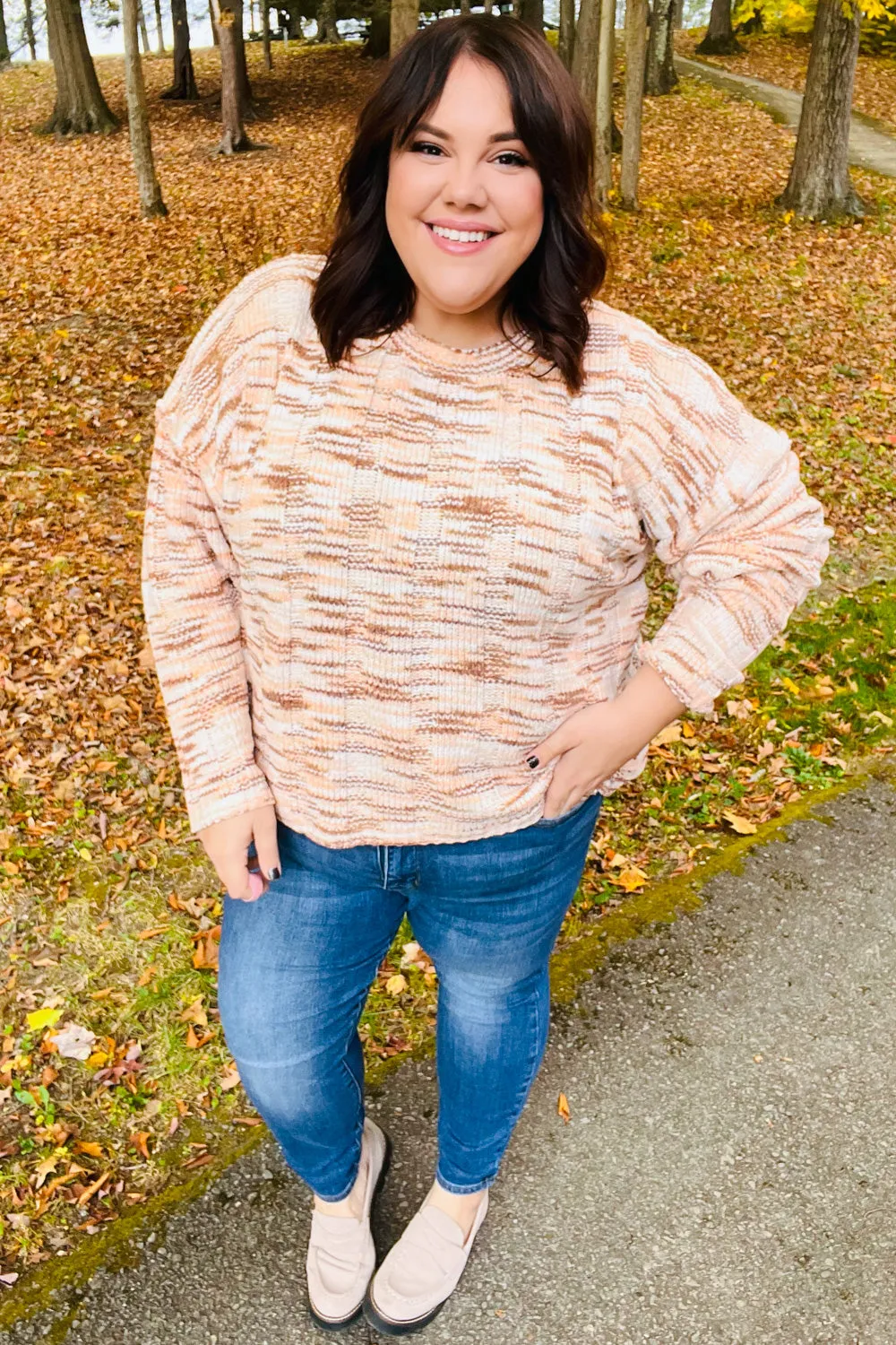 Cream & Sepia Multicolor Chenille Velvet Sweater
