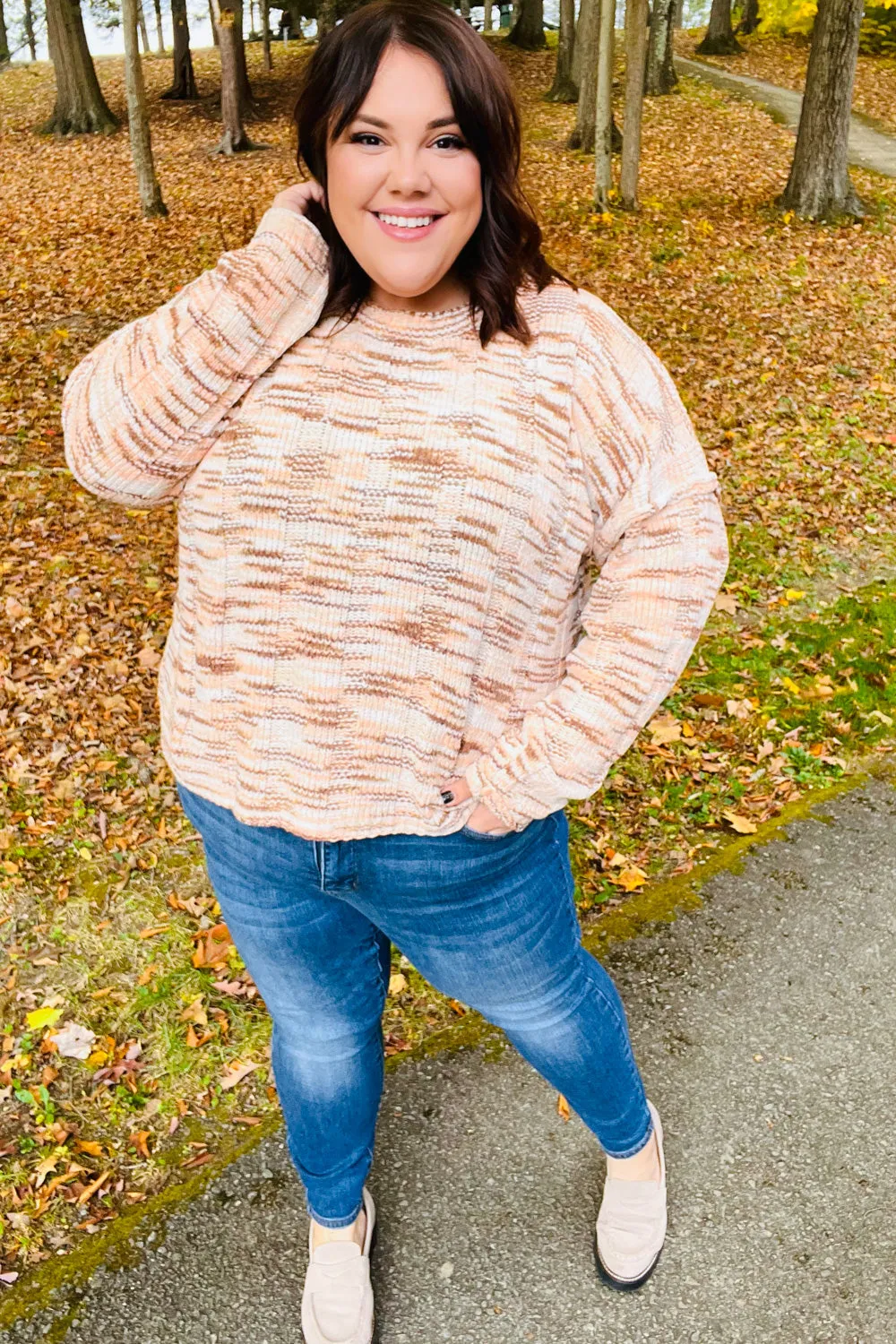 Cream & Sepia Multicolor Chenille Velvet Sweater