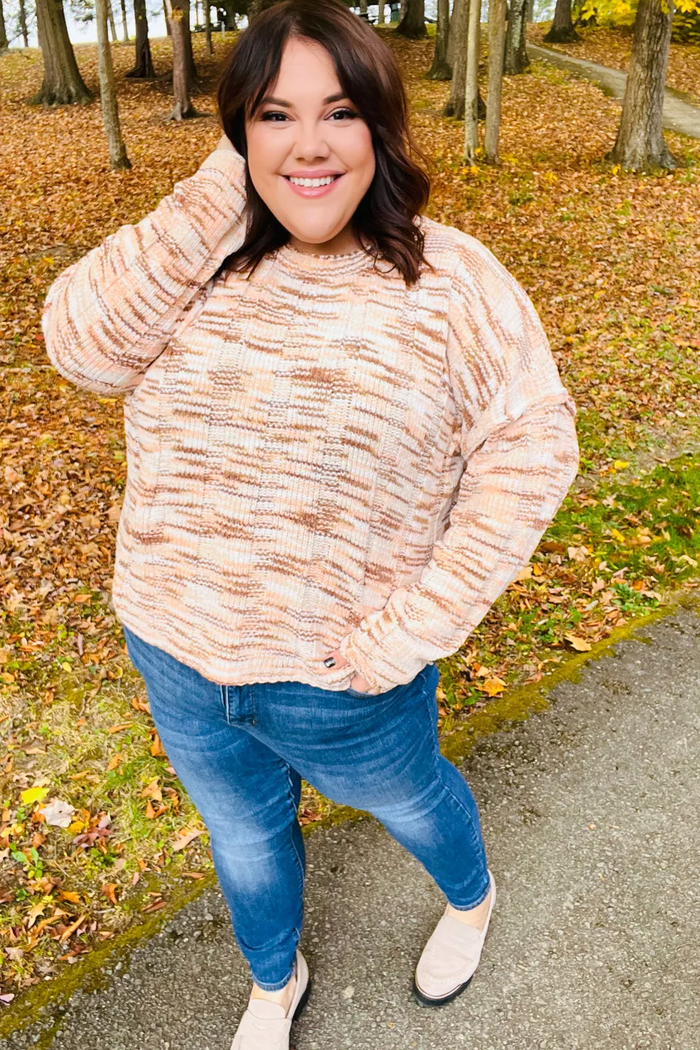 Cream & Sepia Multicolor Chenille Velvet Sweater