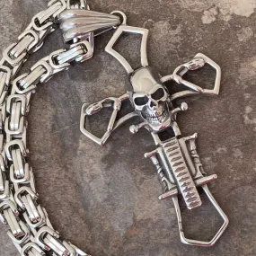 Cross - Old School Skull Pendant - Necklace (856)