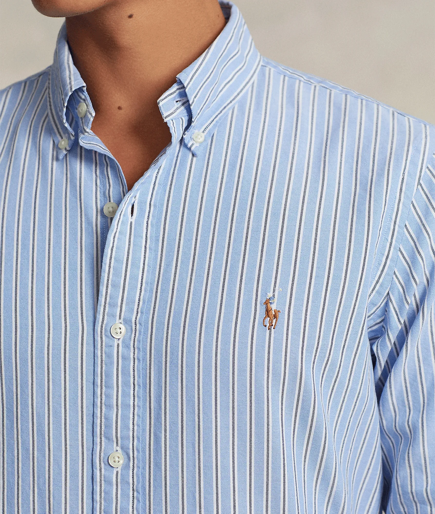 Custom Fit Striped Oxford Shirt - Blue