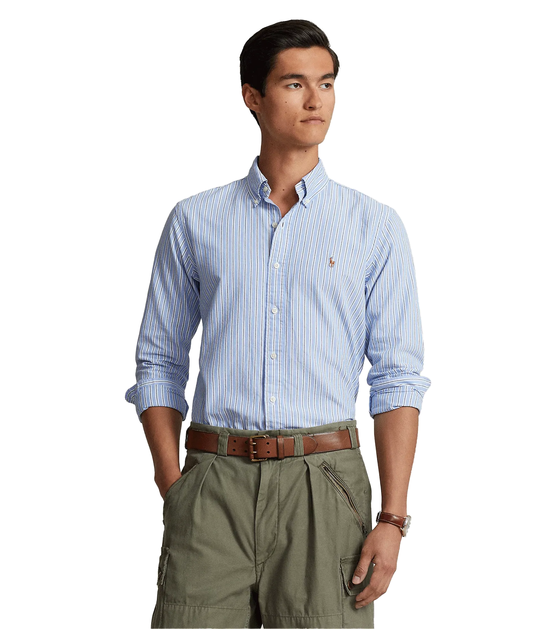 Custom Fit Striped Oxford Shirt - Blue