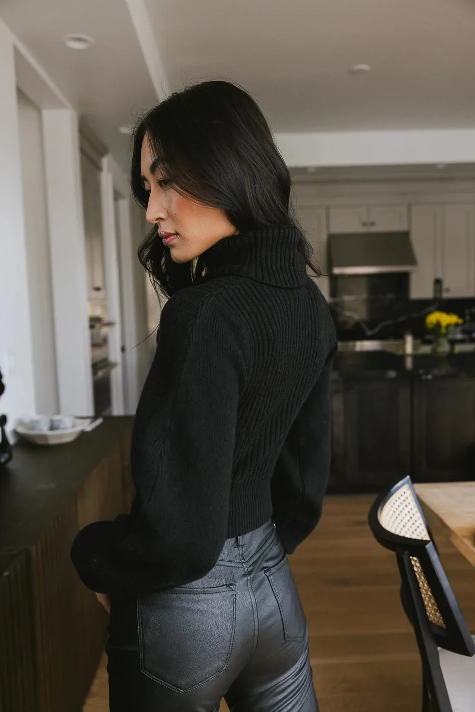 Cut Out Turtleneck Sweater in Black - FINAL SALE