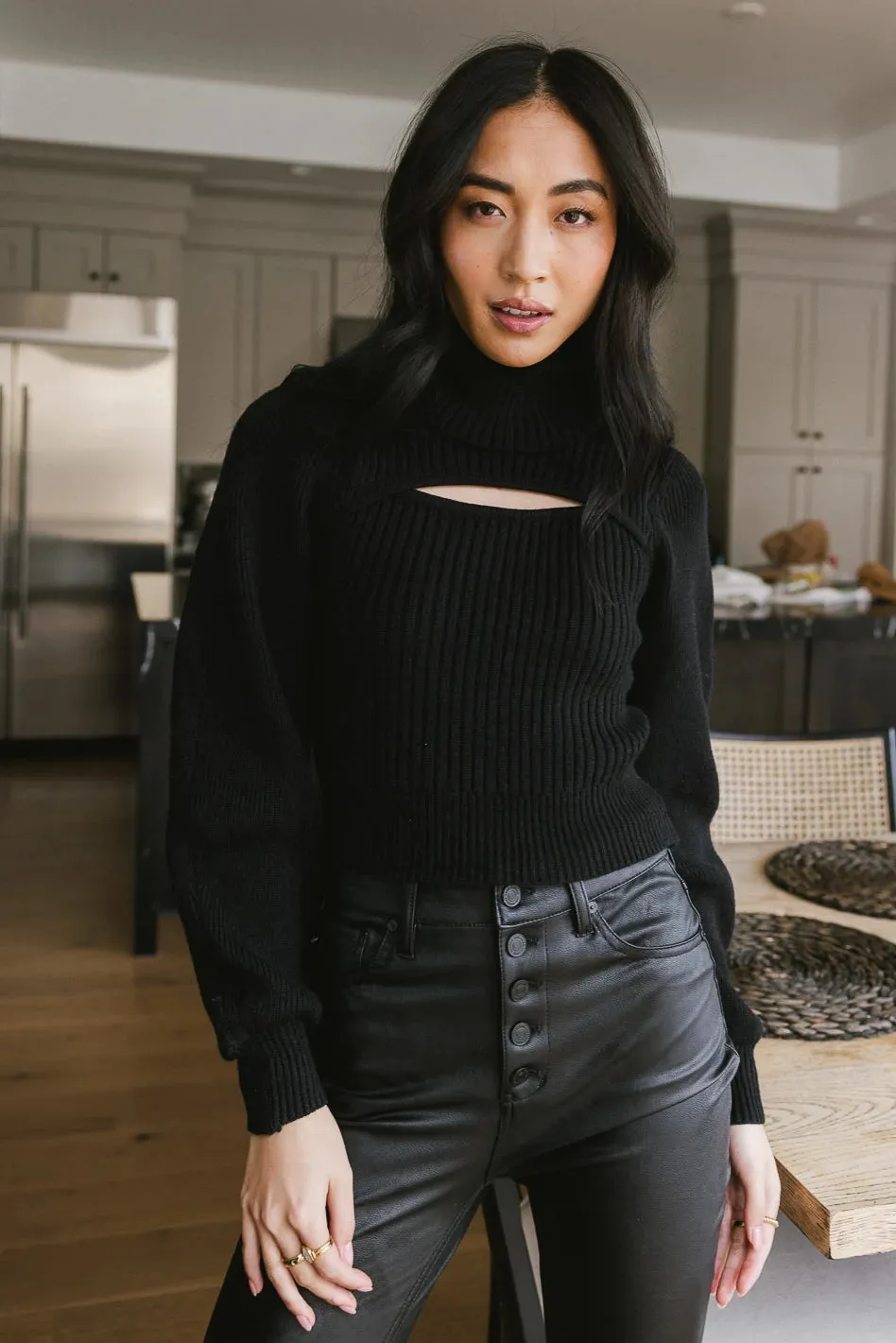 Cut Out Turtleneck Sweater in Black - FINAL SALE