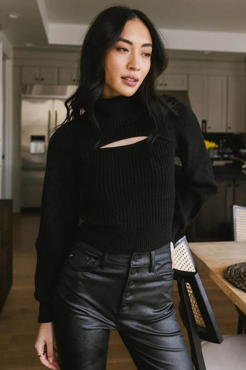 Cut Out Turtleneck Sweater in Black - FINAL SALE