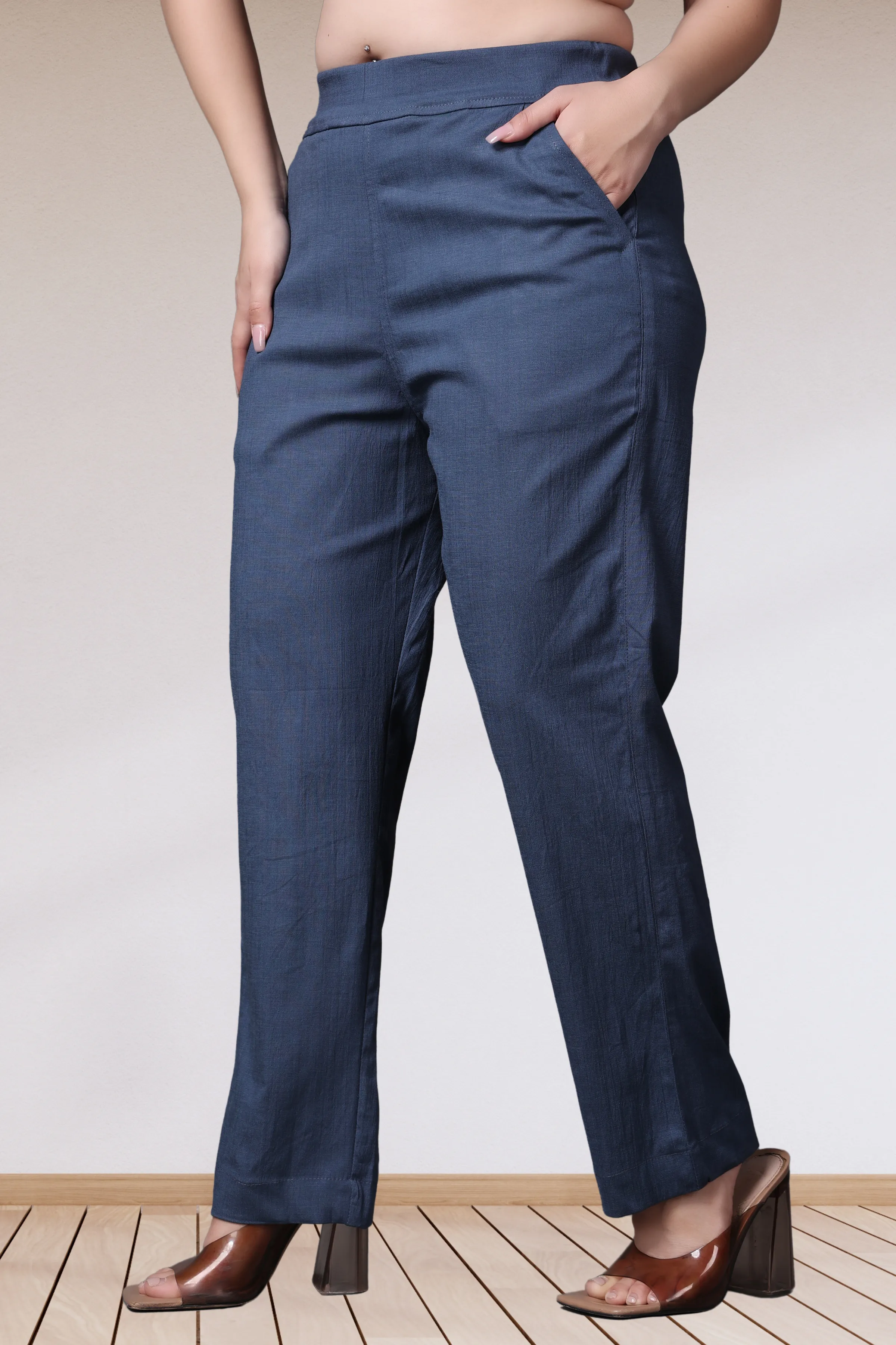 Dark Grey Lycra Slub Pants
