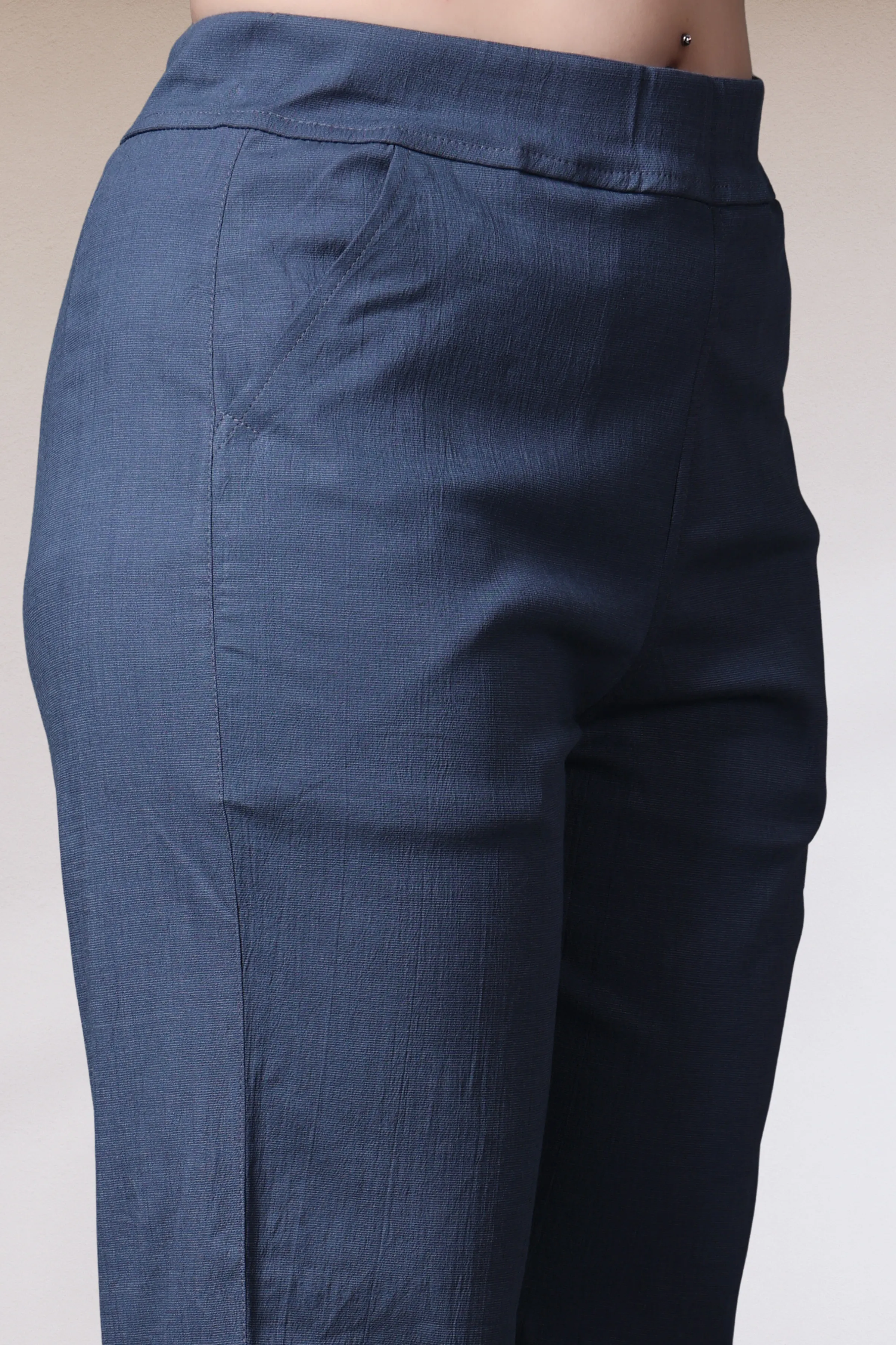 Dark Grey Lycra Slub Pants