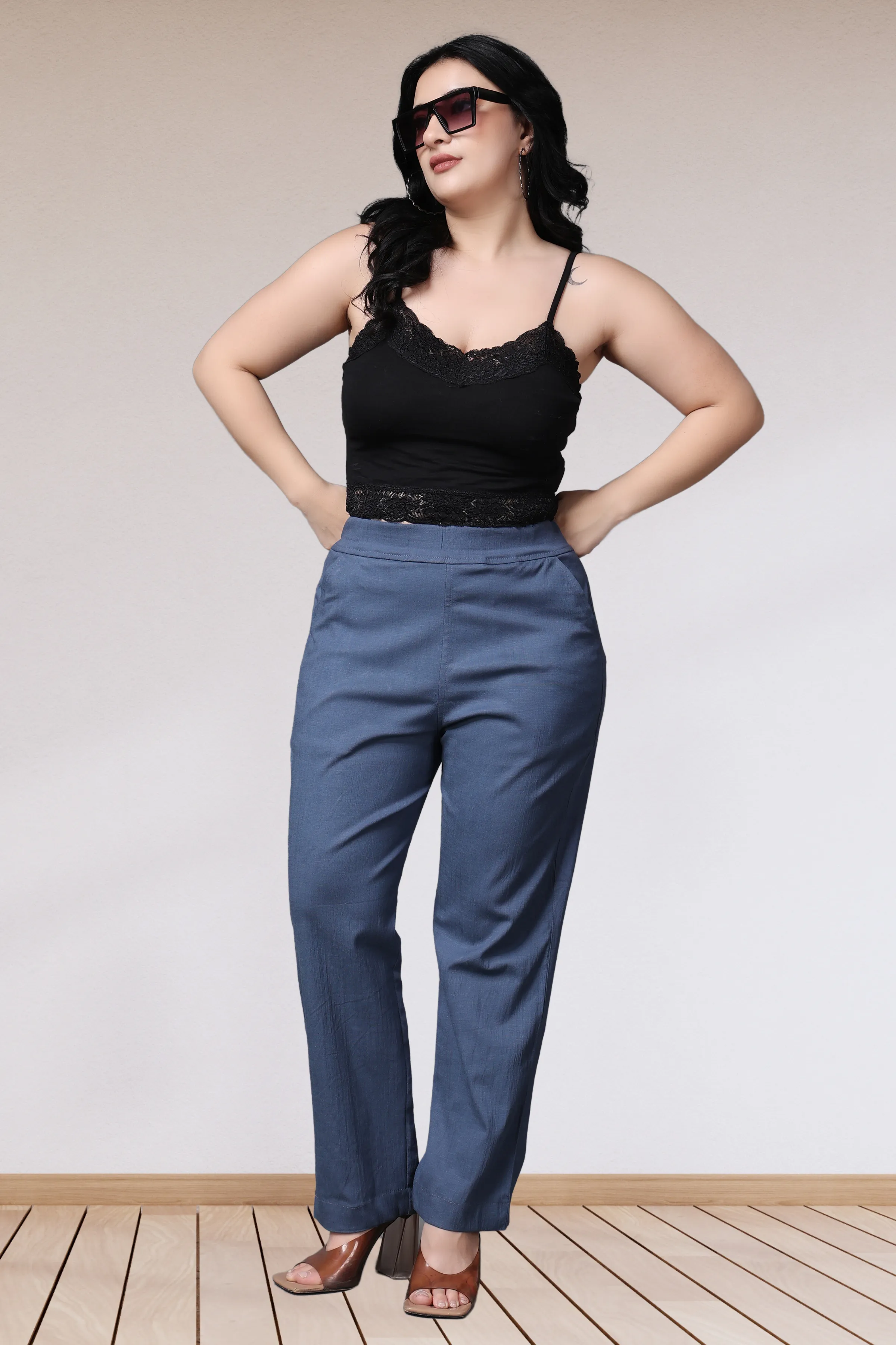 Dark Grey Lycra Slub Pants