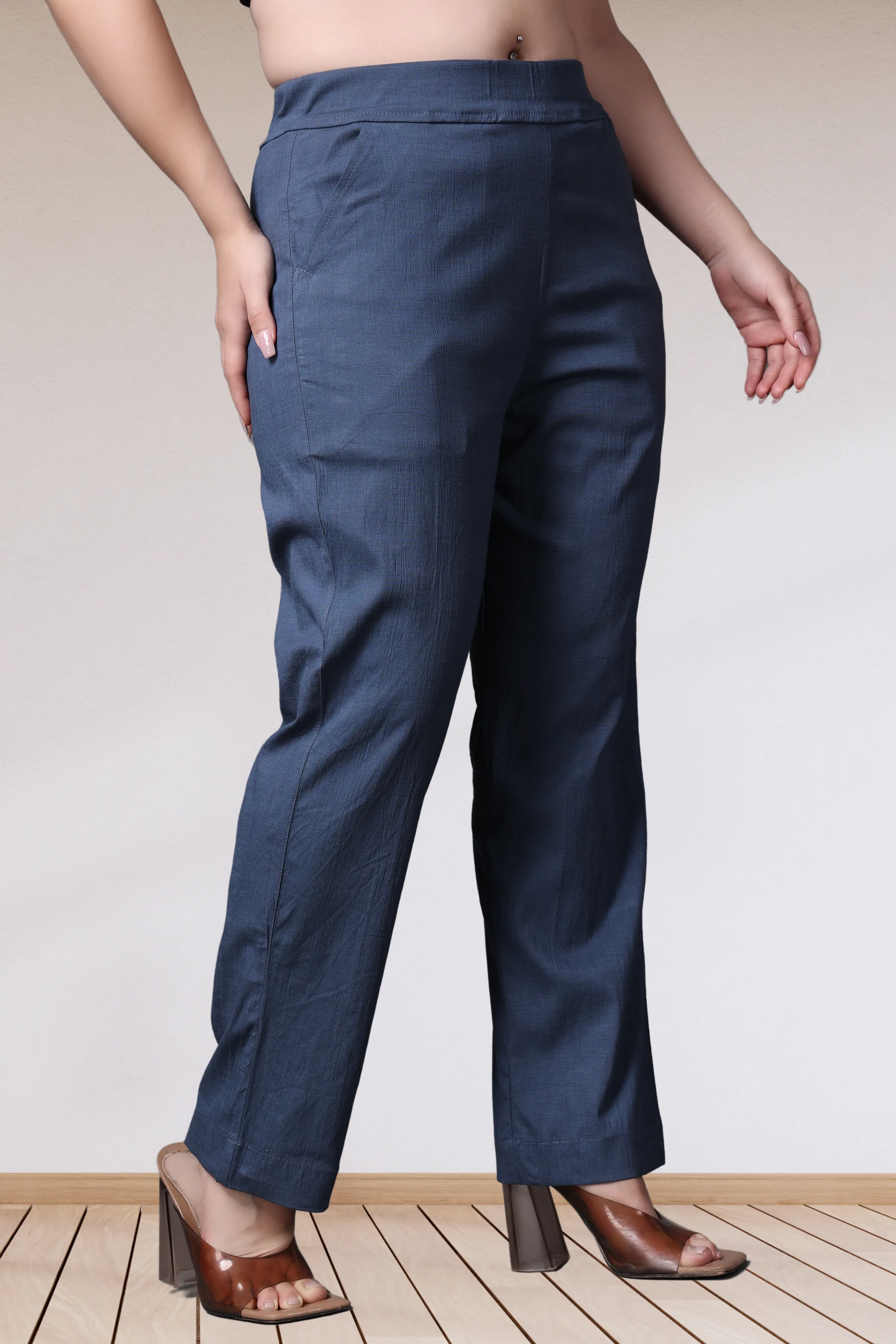 Dark Grey Lycra Slub Pants
