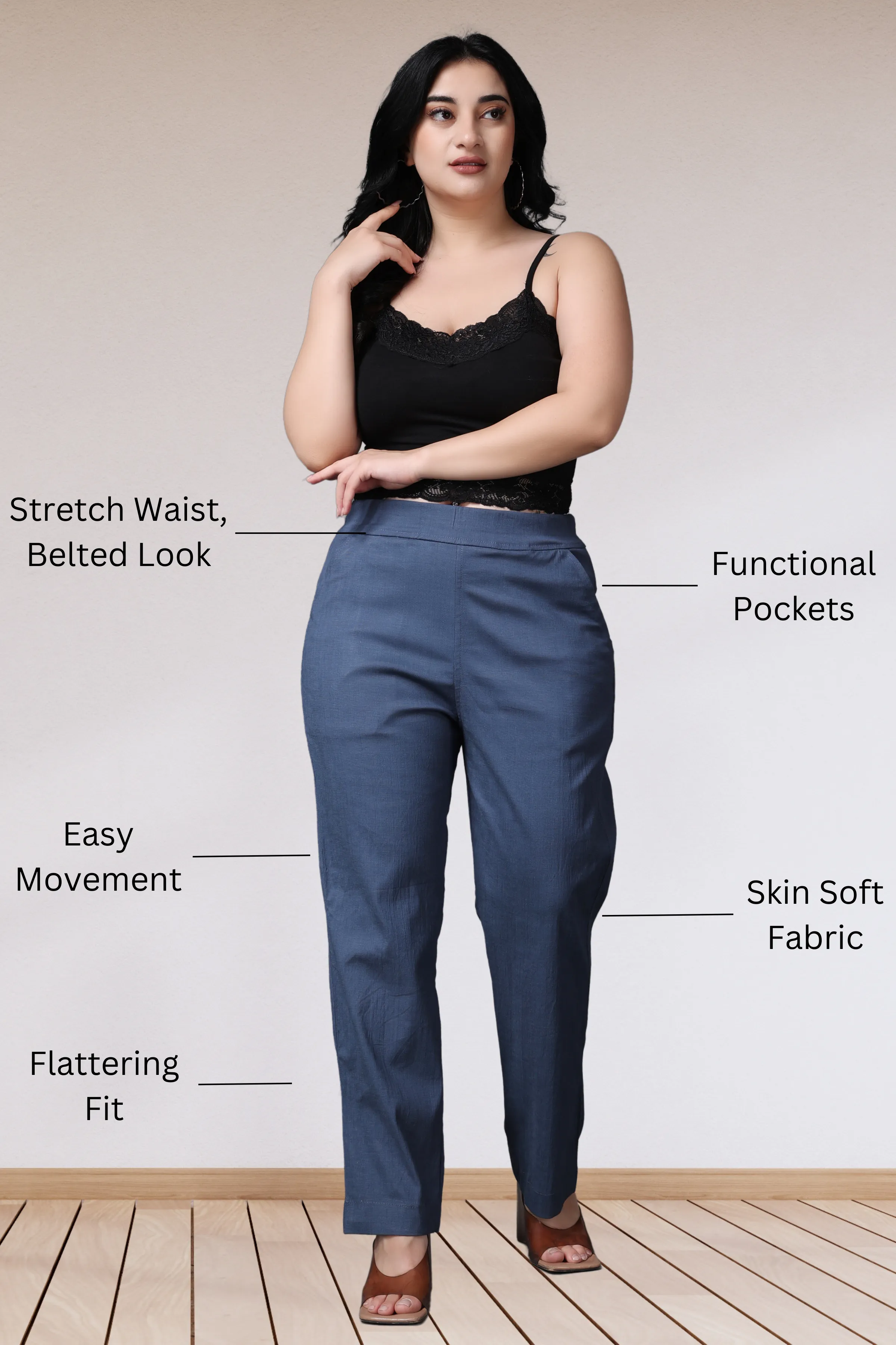 Dark Grey Lycra Slub Pants