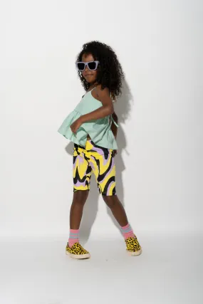 DARK WAVY PRINT BIKER SHORTS