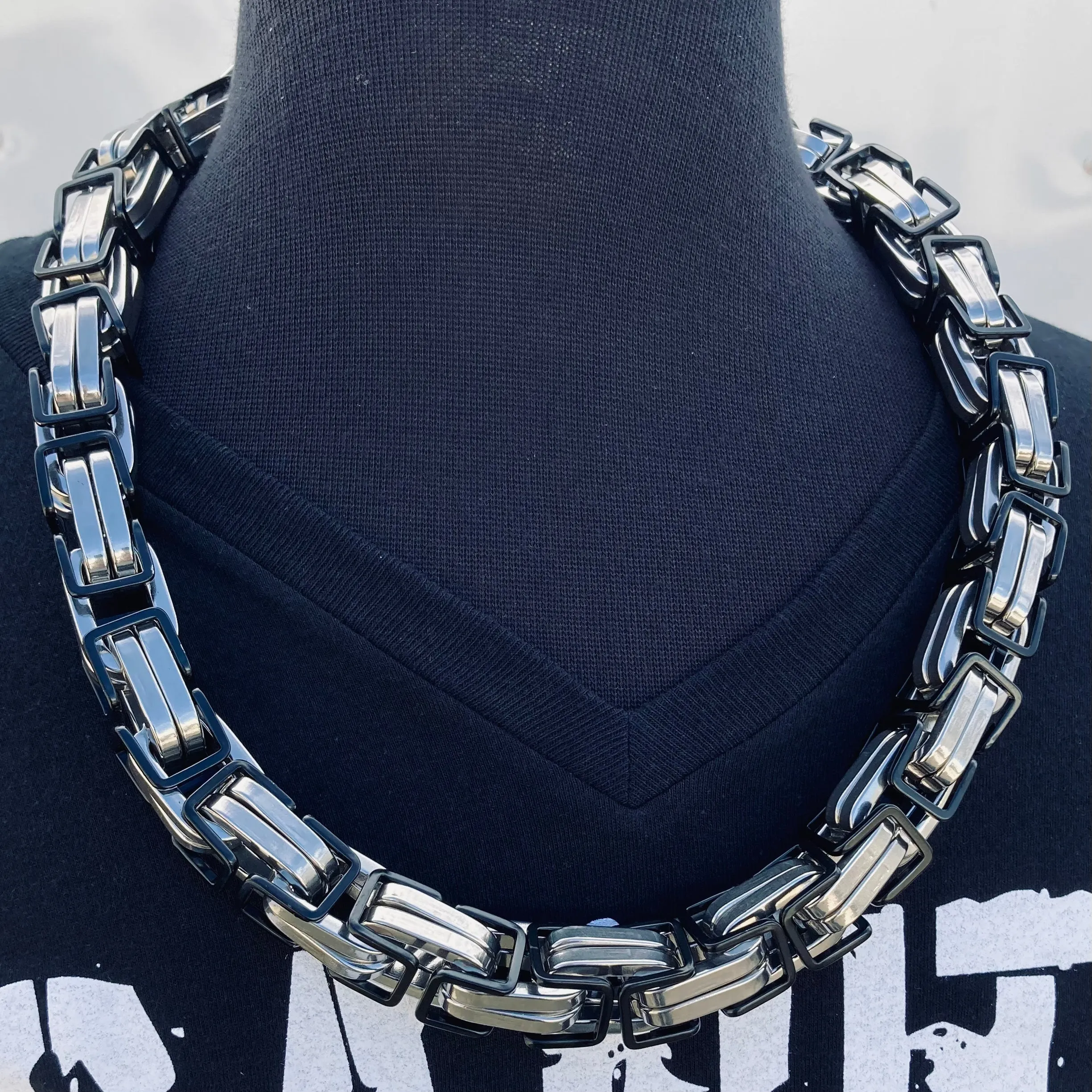 Daytona Necklace - Silver & Black - CVO - 1 inch wide