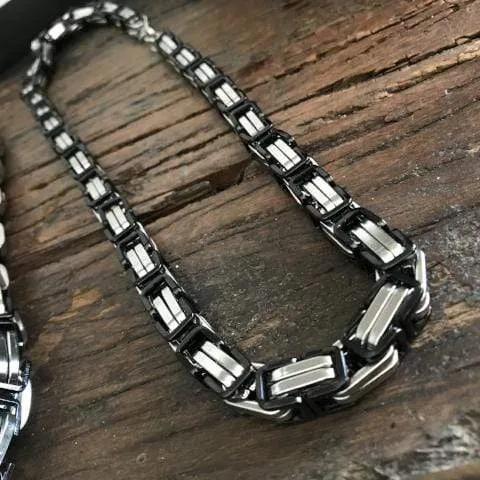 Daytona Necklace - Silver & Black - Road King - 3/4 inch wide