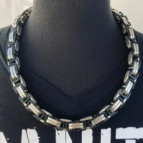 Daytona Necklace - Silver & Black - Road King - 3/4 inch wide