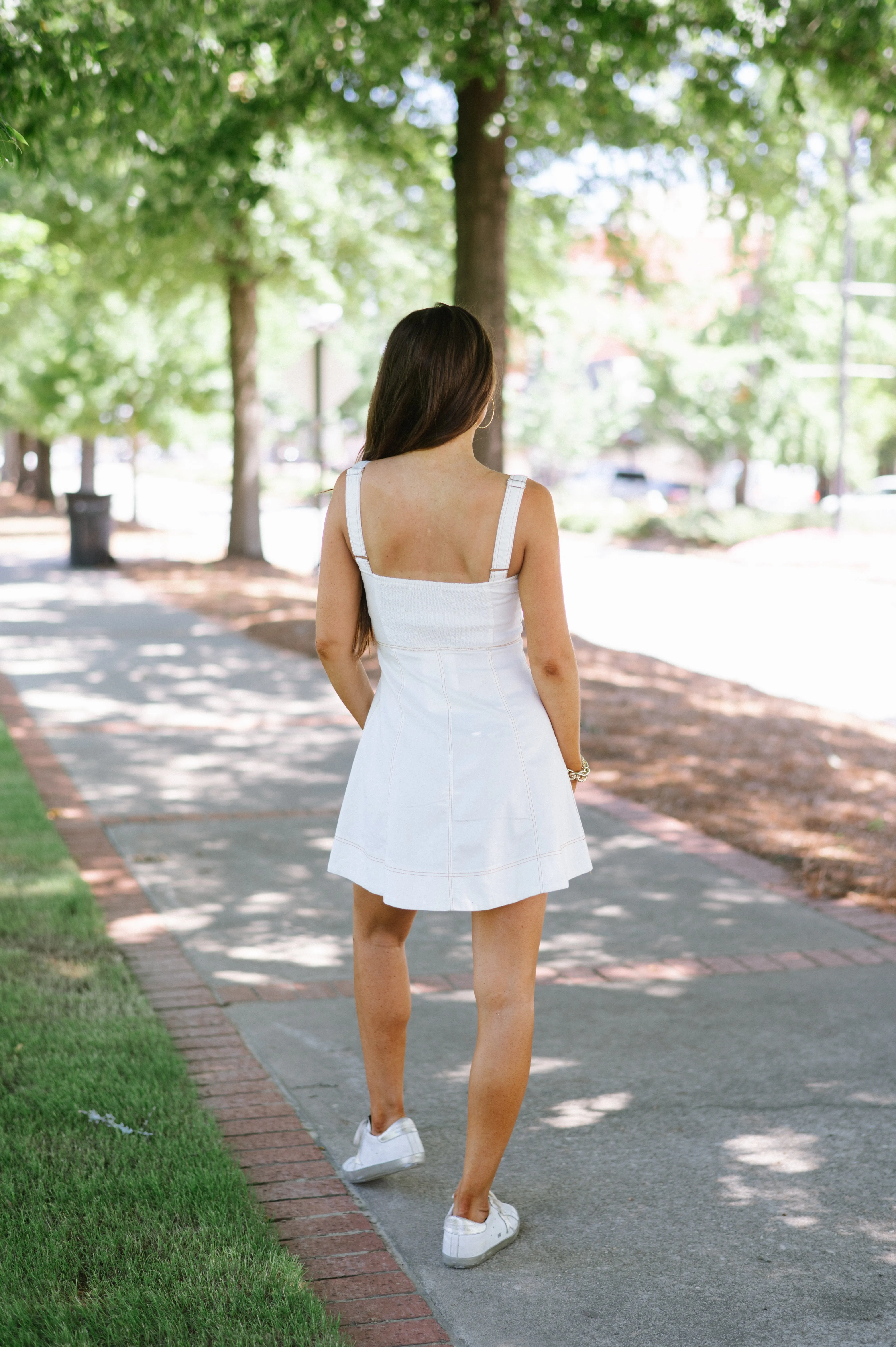 Denim Stitch Dress-White