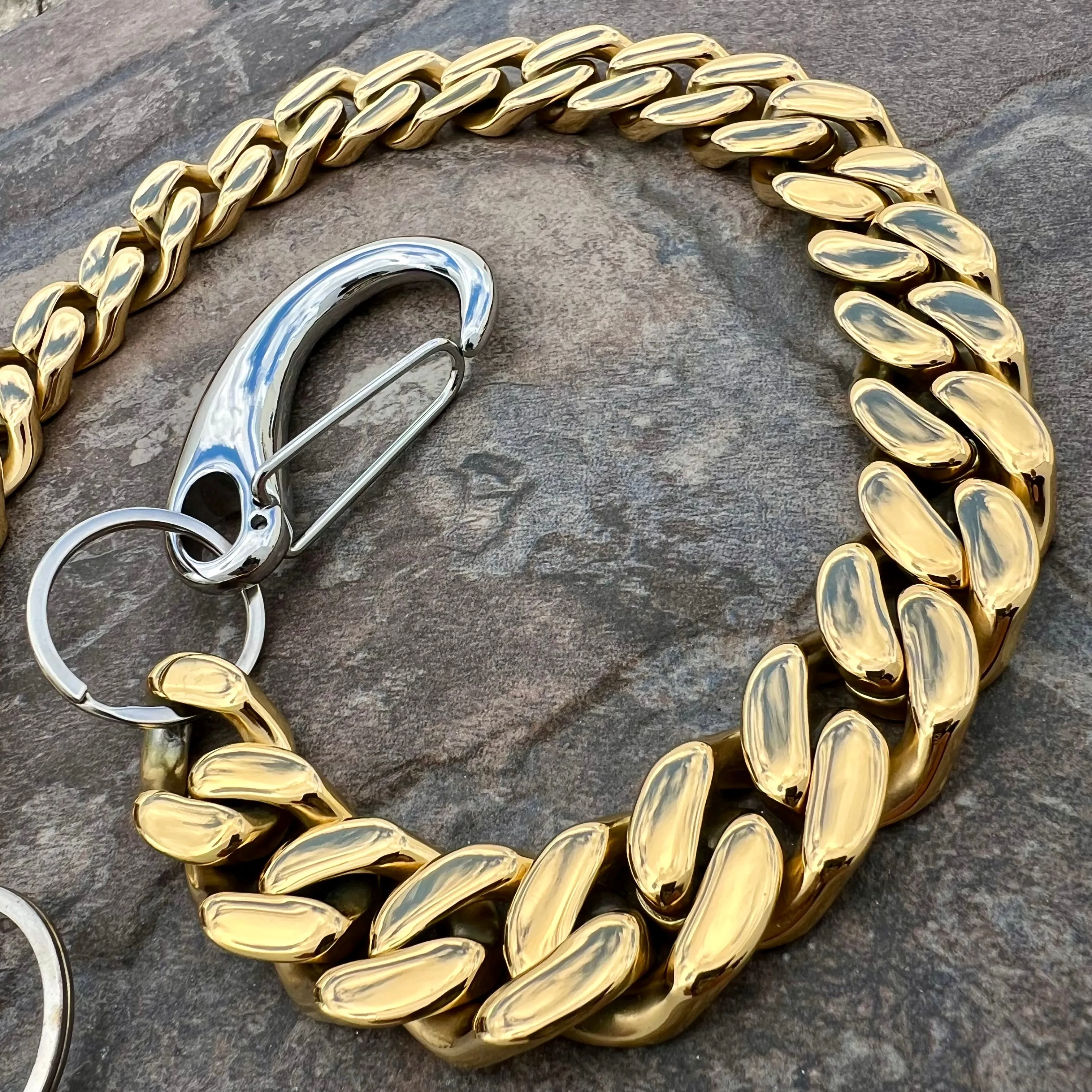 Easy Biker Wallet Chain All Gold 3/4" - W/ Sanity’s Polished Hook Clip - WC74