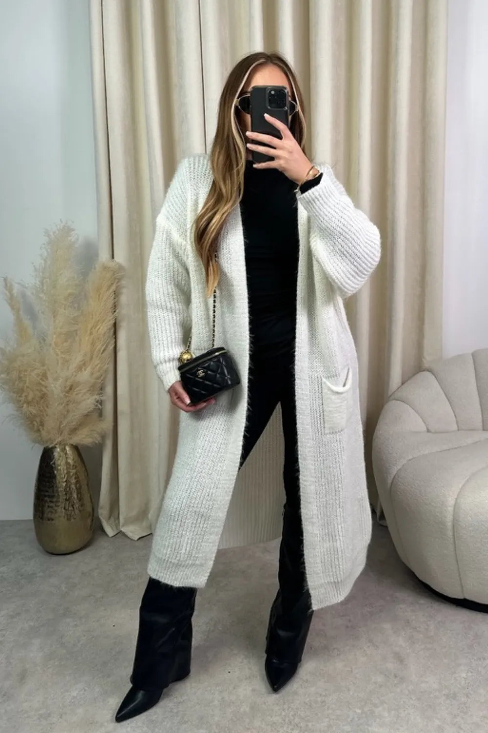 Eloise cream fine knit long cardigan