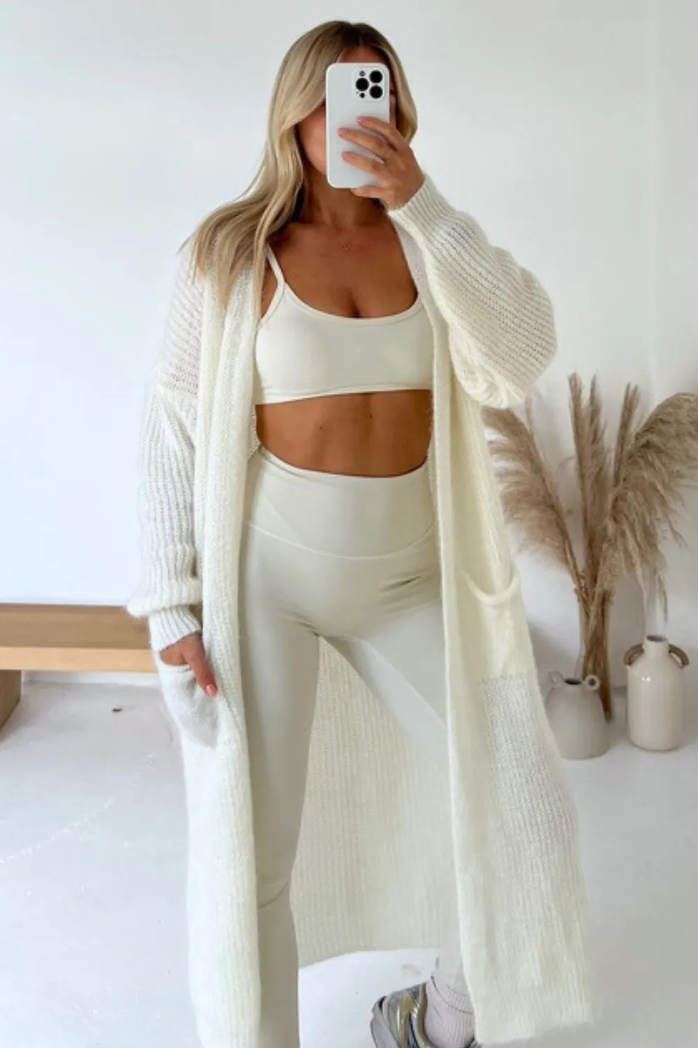 Eloise cream fine knit long cardigan