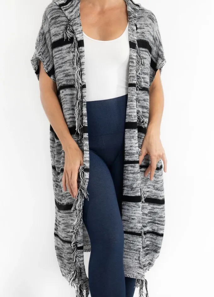 #ET6027 HIPSTER FRINGE HOODED CARDIGAN