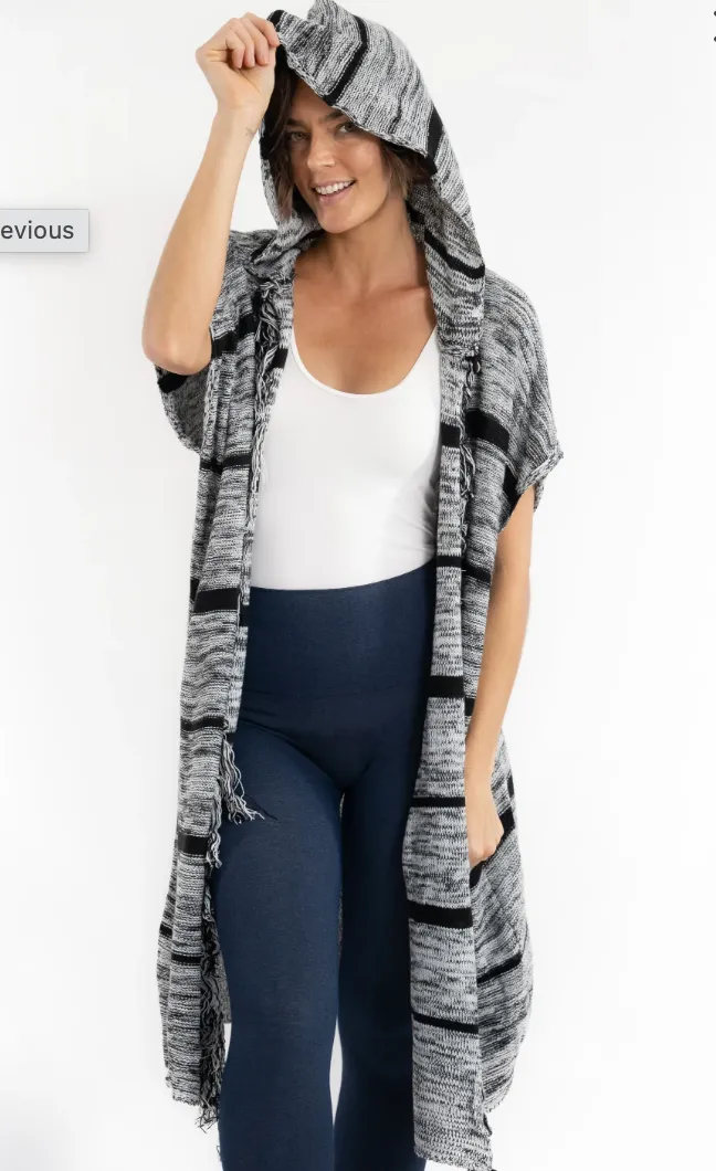 #ET6027 HIPSTER FRINGE HOODED CARDIGAN