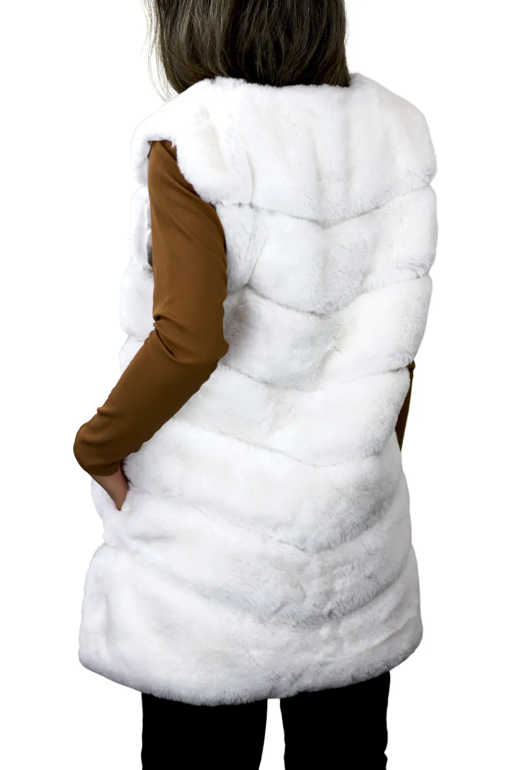 Faux Fur Woven Vest - Ivory