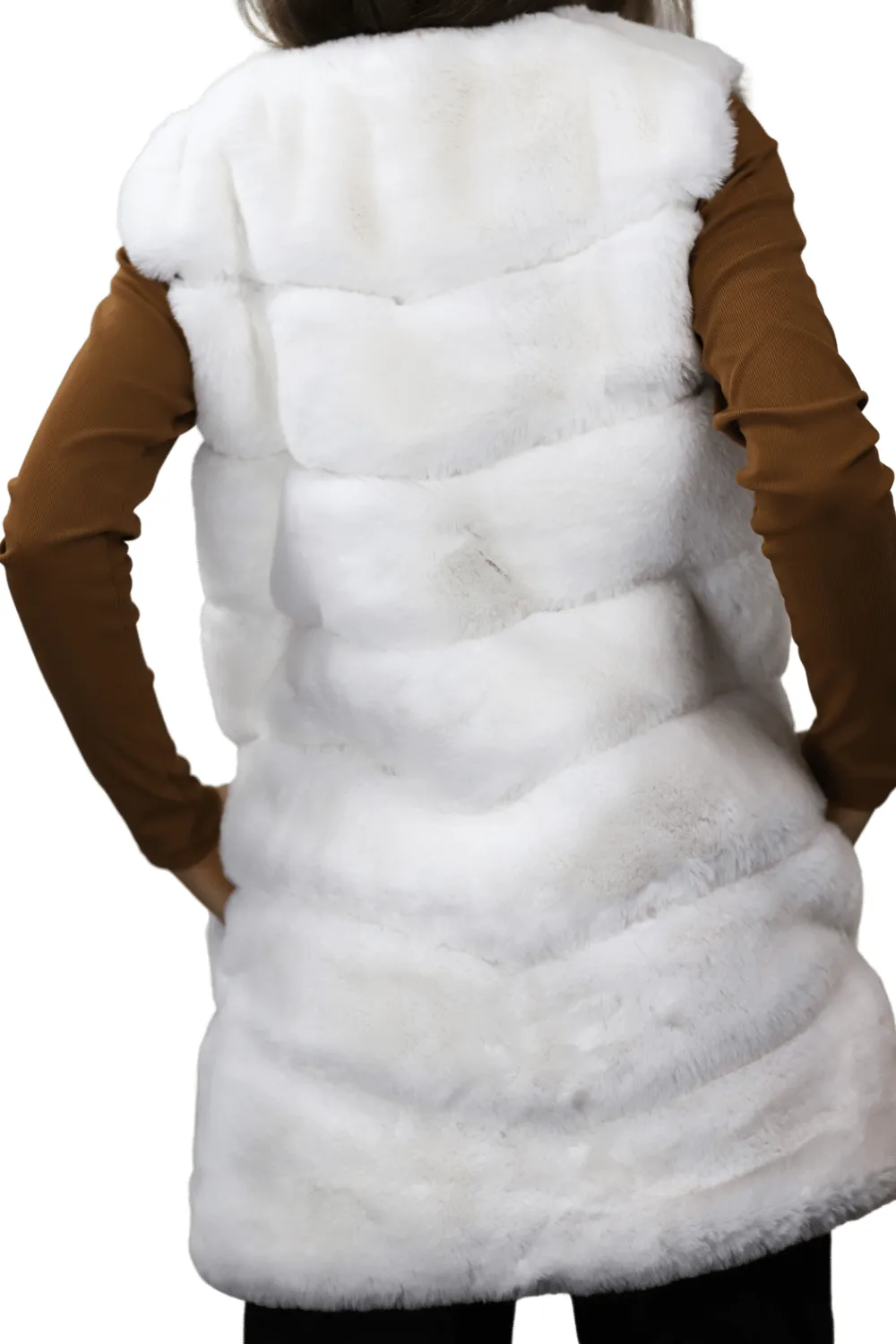 Faux Fur Woven Vest - Ivory