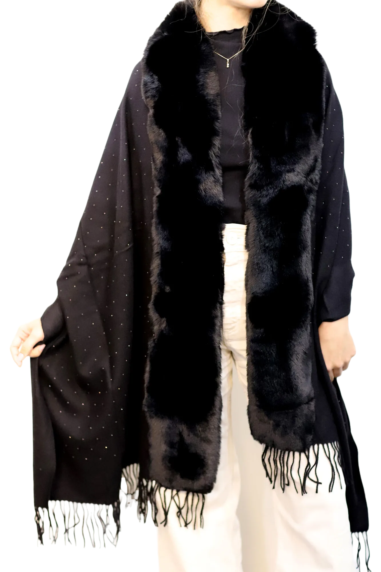Faux Trim Wrap with Embellishments - Black