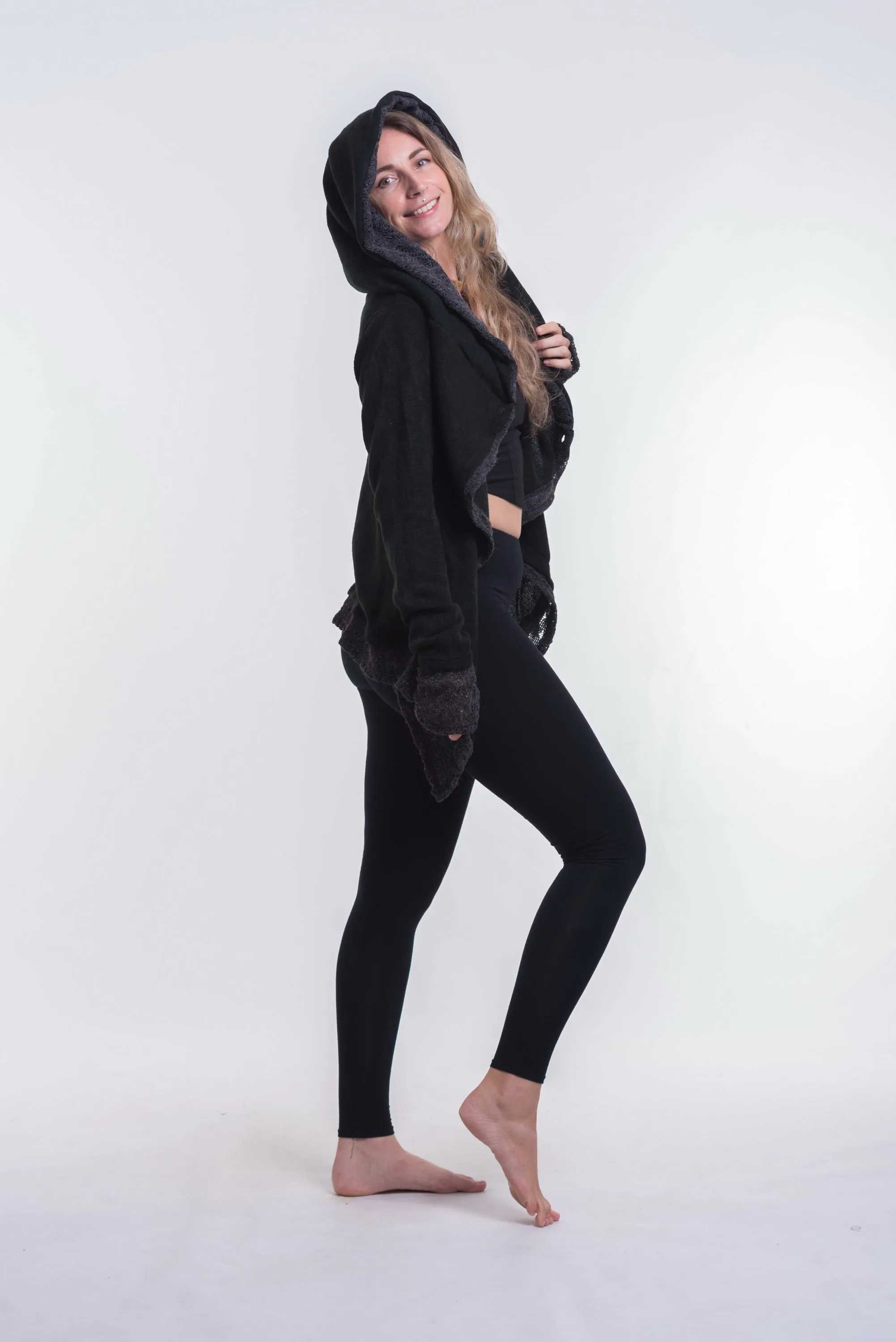 Hooded Shawl Cardigan in Black