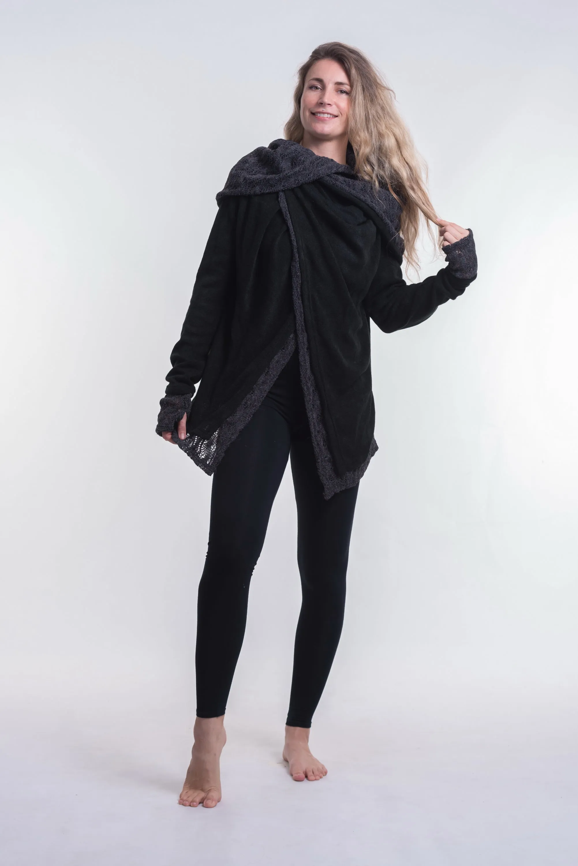 Hooded Shawl Cardigan in Black