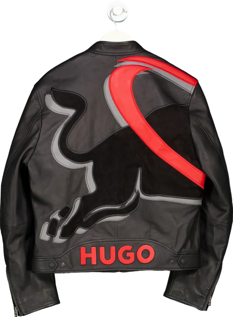 HUGO BOSS X Redbull Racing Bulls Black Leather Jacket UK S