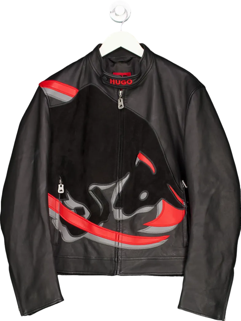 HUGO BOSS X Redbull Racing Bulls Black Leather Jacket UK S