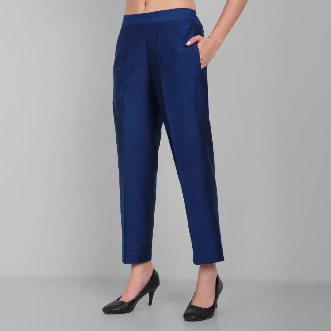 Ink Blue A line textured Cotton Silk Kurta and Pant Set
