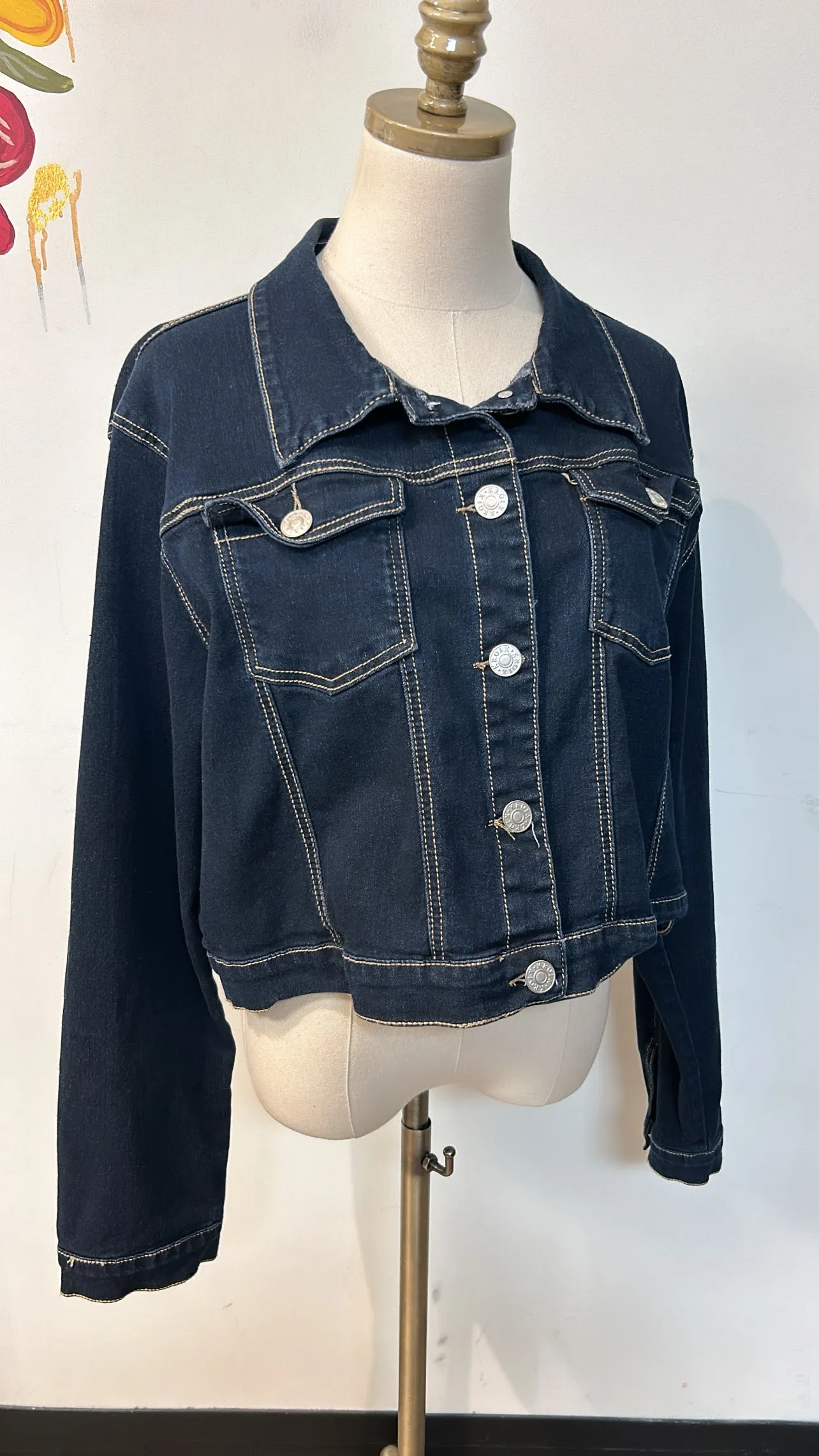 K Roix Denim Cropped Jacket, 3X