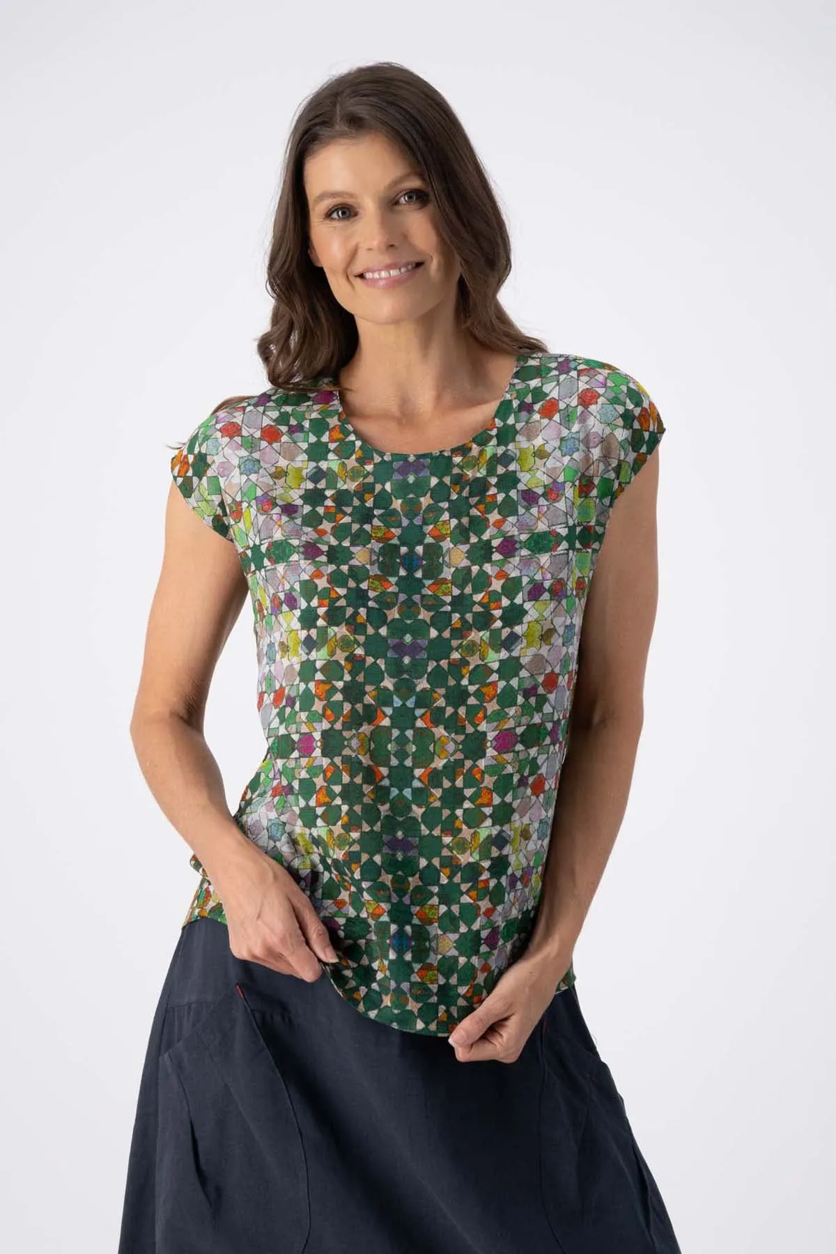 Kaleidoscope Tee Green in Seersucker