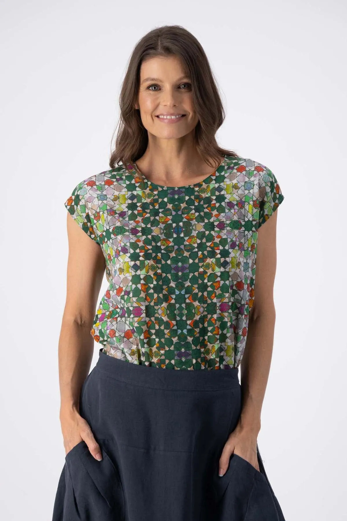 Kaleidoscope Tee Green in Seersucker