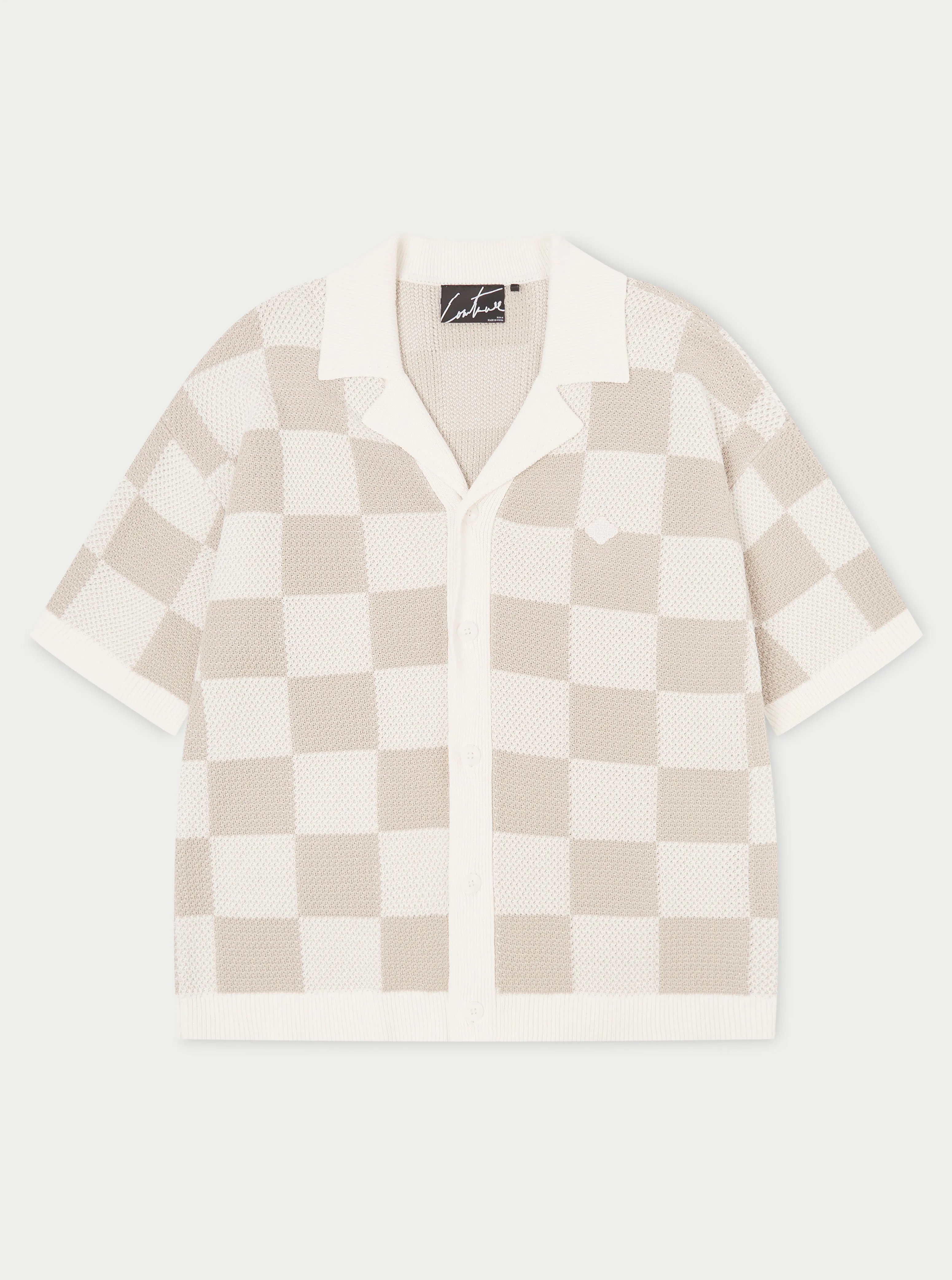 KNITTED CHECKERBOARD SHIRT - OFF WHITE