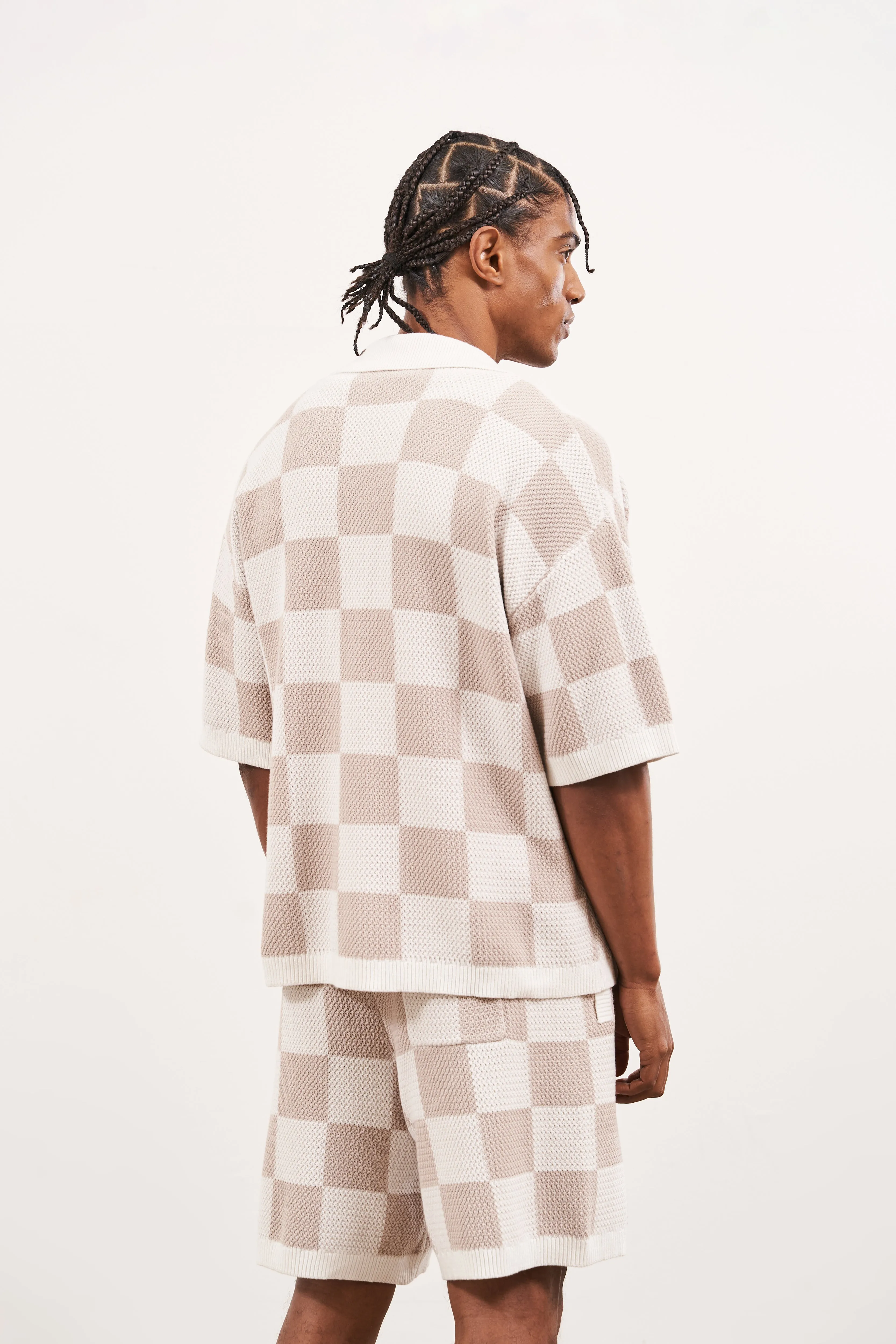 KNITTED CHECKERBOARD SHIRT - OFF WHITE