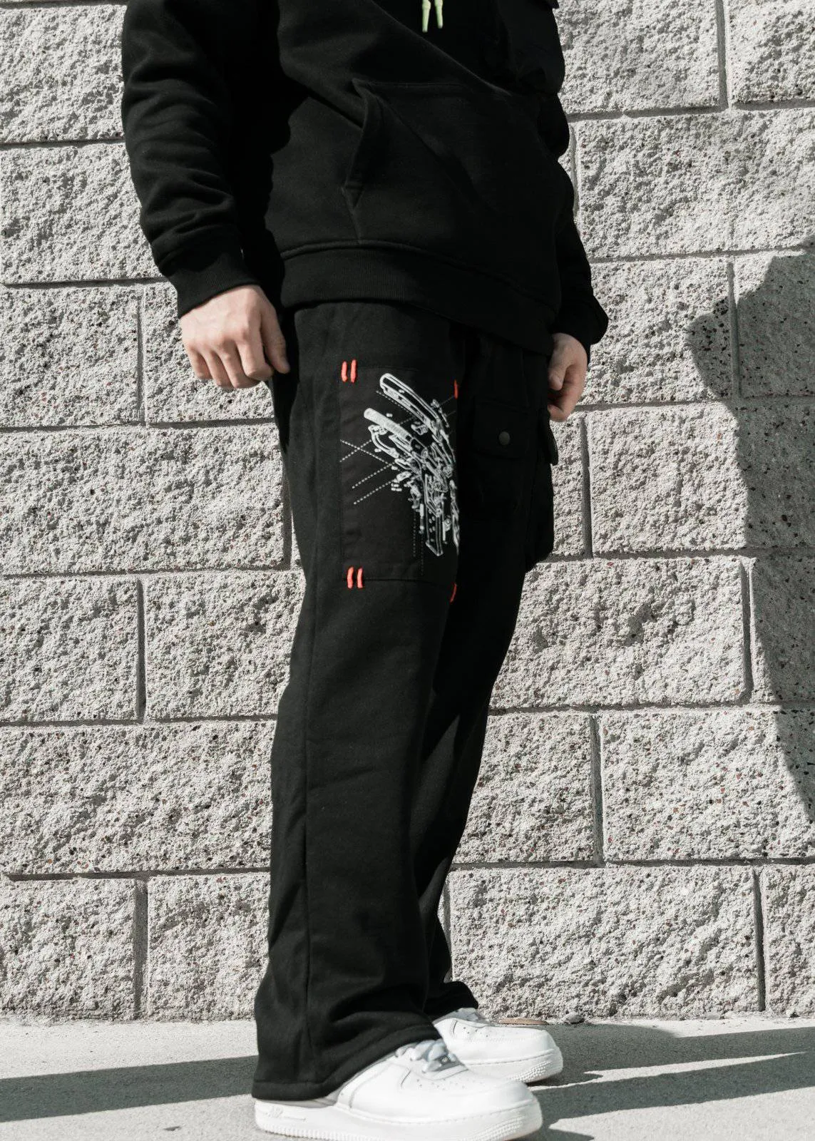 Konus Men's Wide Print Patch French Terry Sweatpants in Black