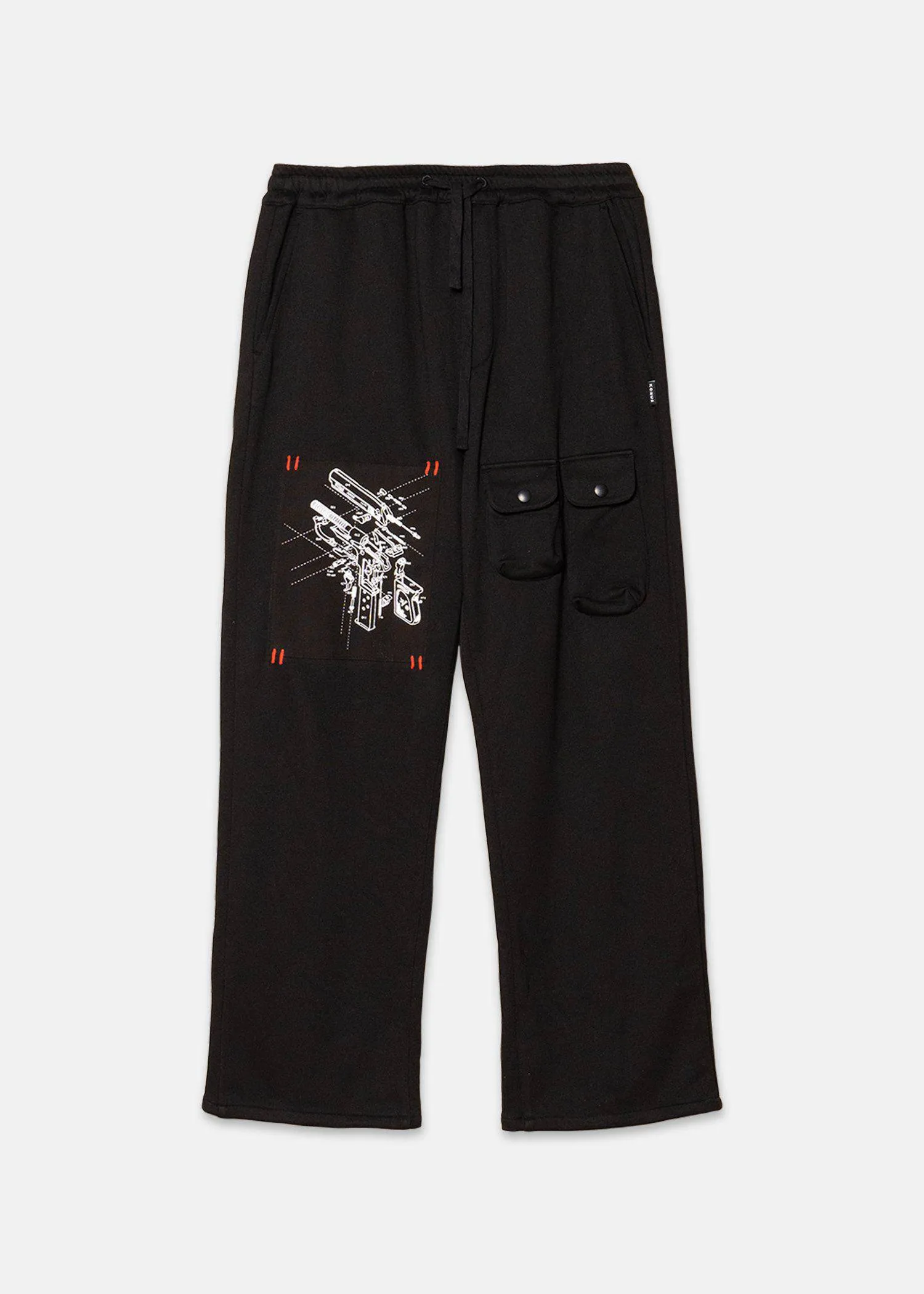Konus Men's Wide Print Patch French Terry Sweatpants in Black