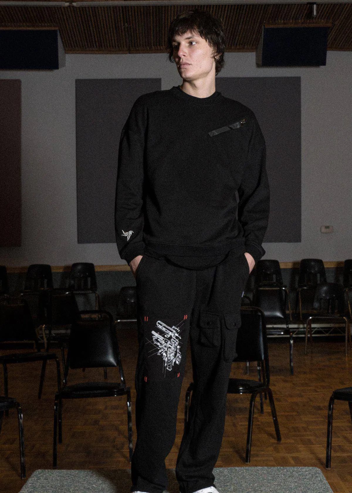 Konus Men's Wide Print Patch French Terry Sweatpants in Black