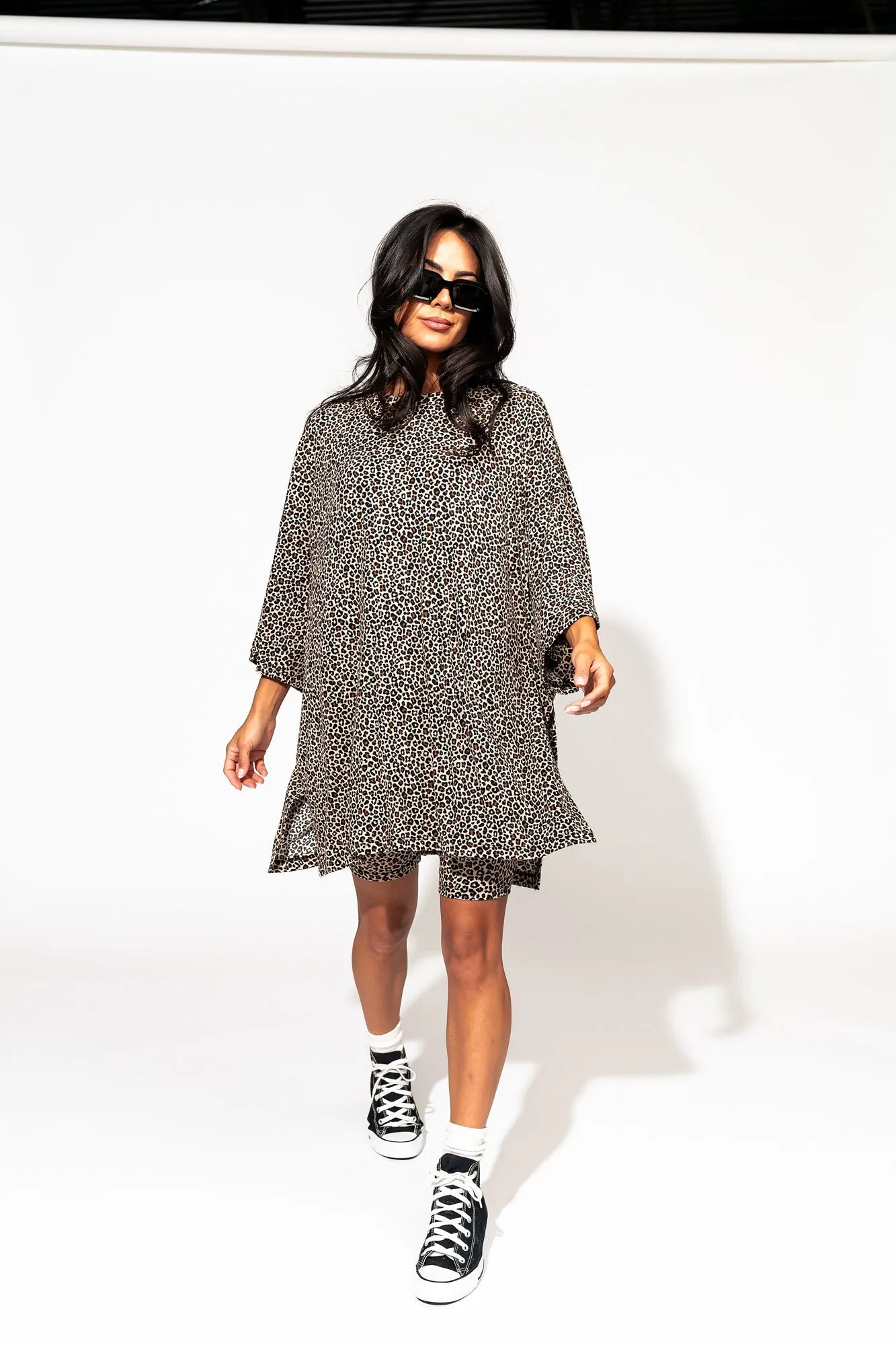 Malone Ribbed Biker Set in Baby Leopard Print