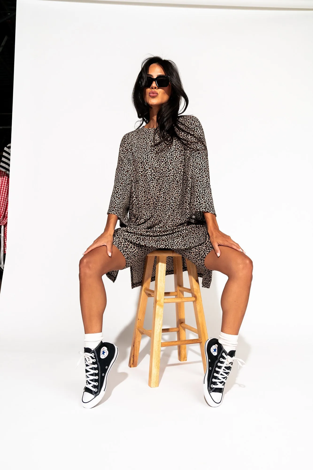 Malone Ribbed Biker Set in Baby Leopard Print