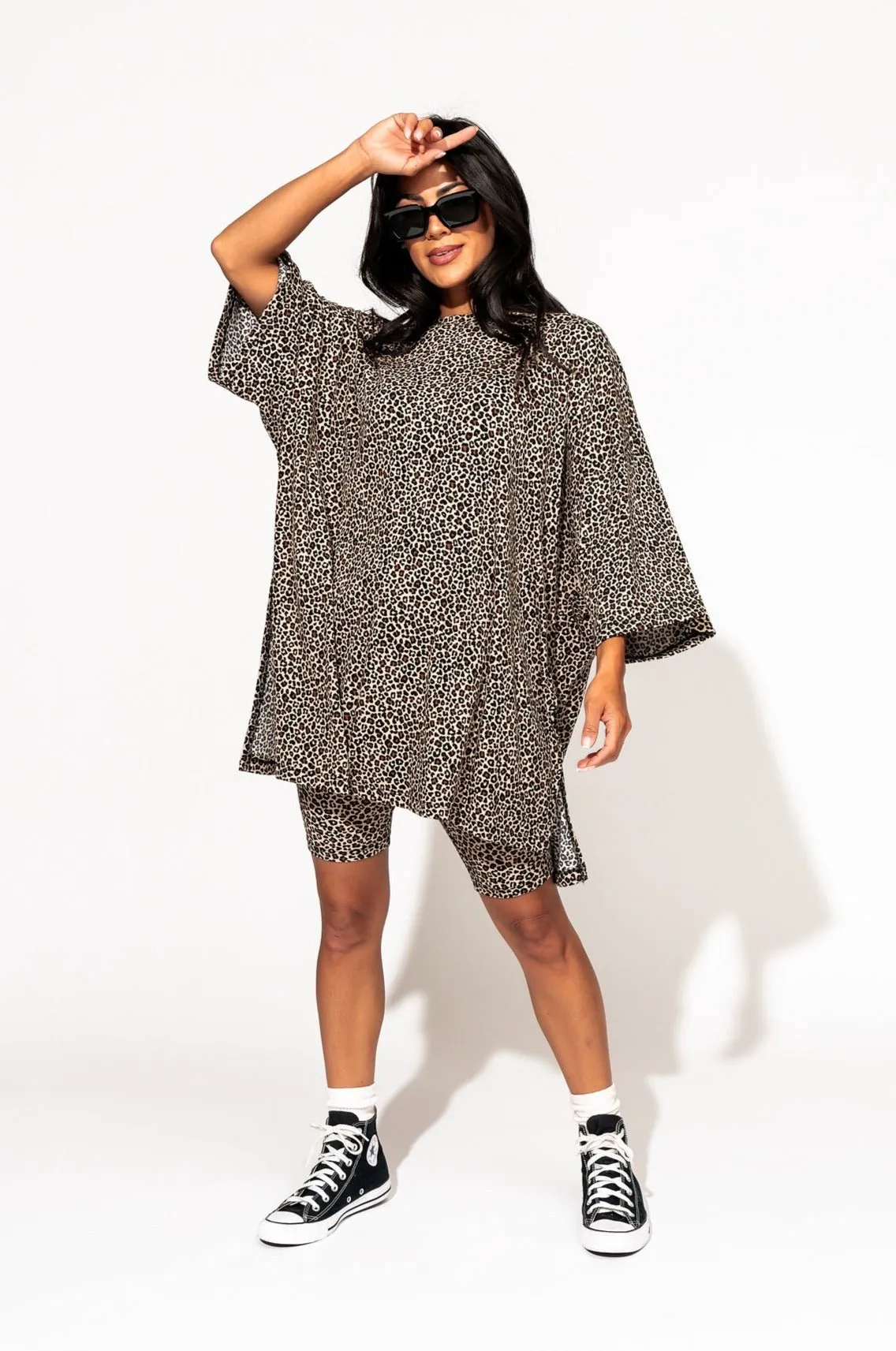 Malone Ribbed Biker Set in Baby Leopard Print
